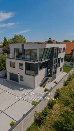 Bočni pogled na modernu vilu Cocosinella sa ograđenim dvorištem